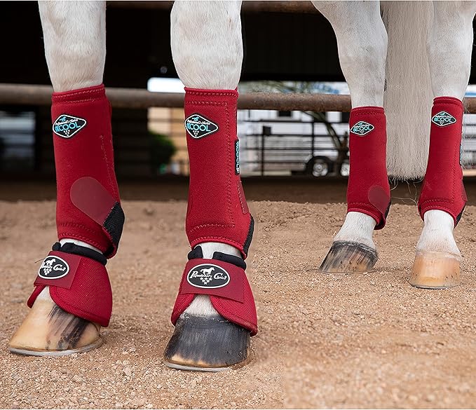Adjustable Sports Medicine Horse Leg Boots Breathable Neoprene Equine Guards Insect-Repellent Wraps Reduced Fatigue Equestrian Gear - Red